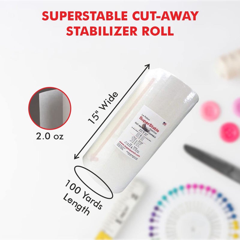 Superpunch Cutaway Stabilizer for Embroidery Machines - 15" x 100 Yards roll, White SuperStable Machine Embroidery Stabilizer Backing, 2.0 Oz Cut Away Embroidery Stabilizers, Made in USA - Image 2